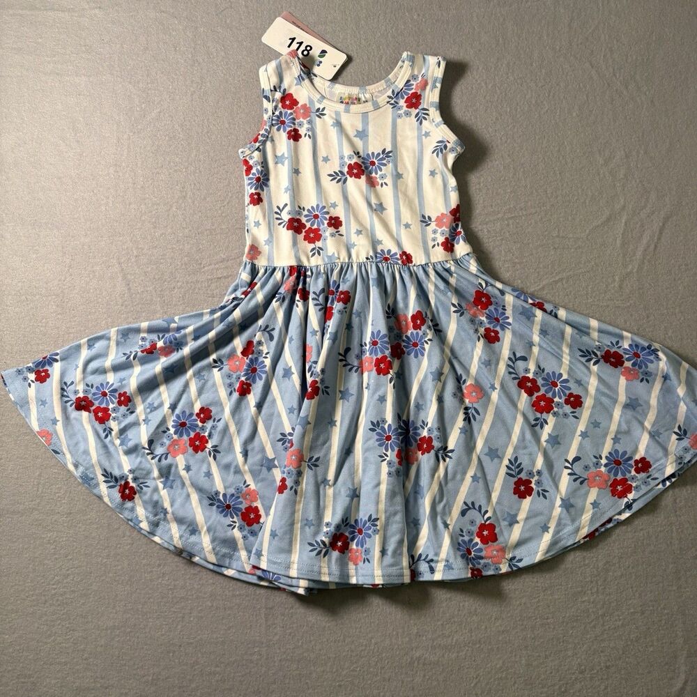 NWT Dot Dot Smile Girls Patriotic Floral Twirl Dress Size 3/4 Red White Blue